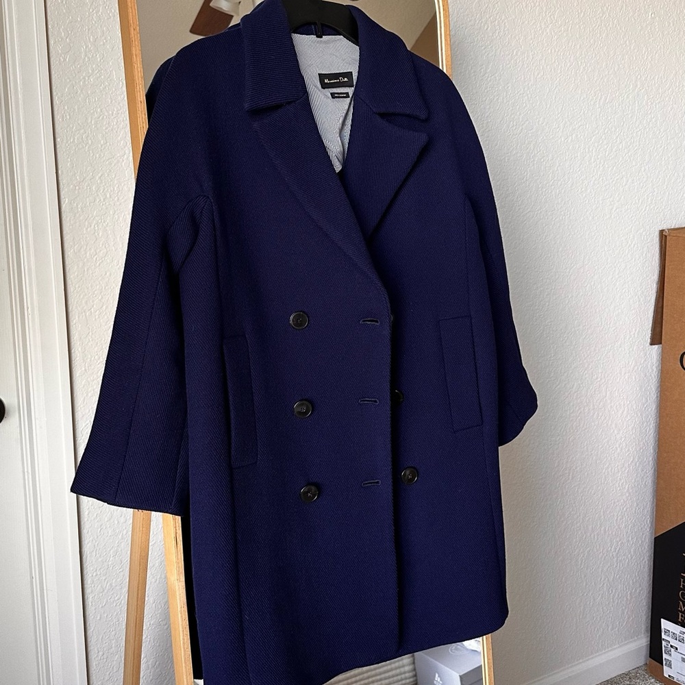 MASSIMO DUTTI PEA COAT, NAVY wool